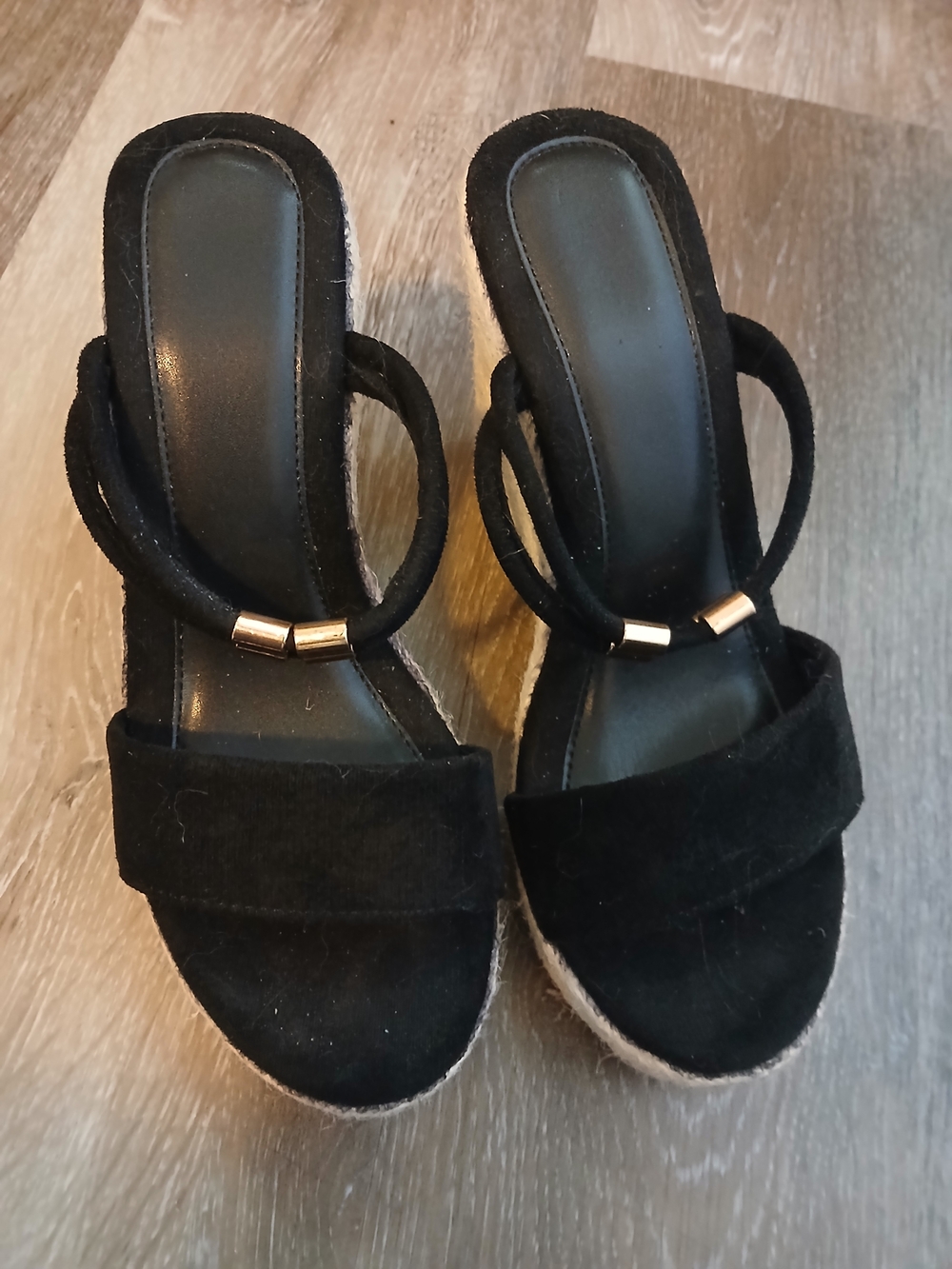 Black Espadrille Slide Sandals with Subtle Gold Accent